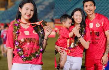 Văn Hậu gọi vợ là 'Thóc ơi' giữa sân Hàng Đẫy, Doãn Hải My xinh bất chấp mọi góc camera