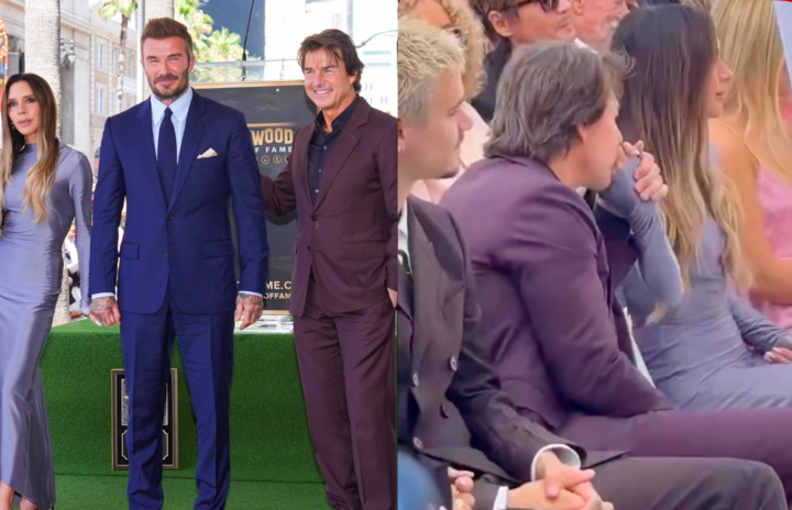 Cử chỉ thân mật giữa Tom Cruise và Victoria Beckham tại sự kiện gây tranh cãi.