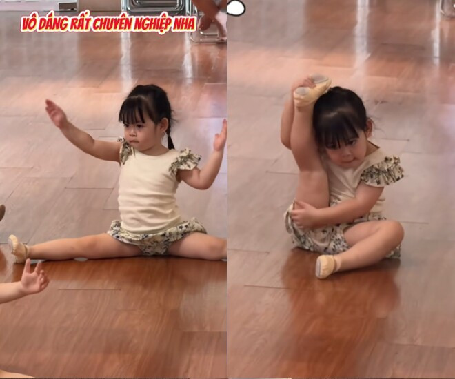 Con gái Hoa hậu Đỗ Mỹ Linh đi học múa và thực hiện các động tác bẻ dáng chuyên nghiệp.