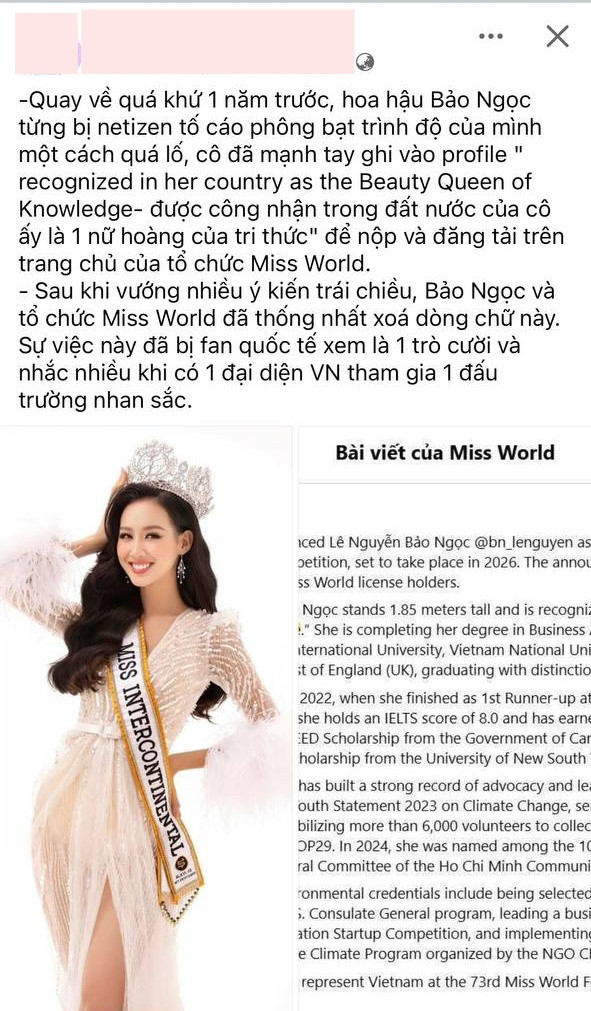 Xôn xao động thái của Miss World giữa ồn ào Bảo Ngọc