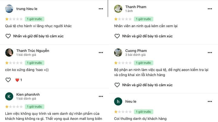Trên ứng dụng Google Maps, Aeon Mall Long Biên đang hứng chịu