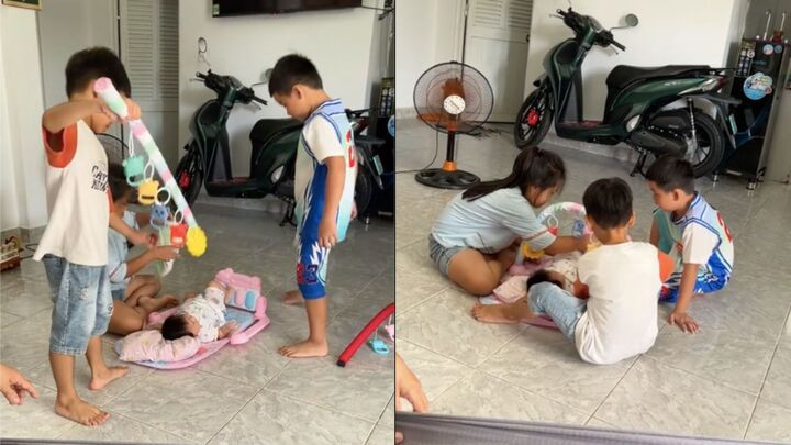 Dân mạng bảo nhìn khủng cảnh hạnh phúc này nhiều người lại muốn sinh con đàn cháu đống. (Ảnh chụp màn hình)