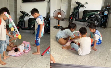 3 đứa trẻ cùng chăm em bé, dân mạng gọi là 'khối nghỉ hè ưu tú nhất năm'