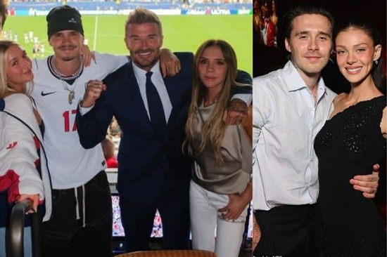 Cả gia đình Beckham quây quần trên khán đài World Cup, cậu cả Brooklyn chỉ có thể theo dõi online