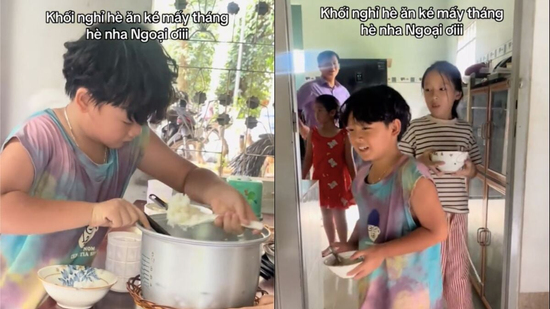 Cảnh 6 đứa cháu nghỉ hè xếp hàng ăn cơm bà nấu khiến dân mạng nhớ tuổi thơ