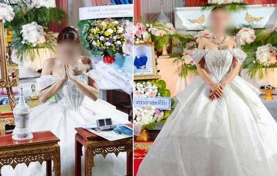 Cô gái mặc váy cưới trắng, chắp tay ngồi trước di ảnh người yêu: Câu chuyện phía sau gây xót xa