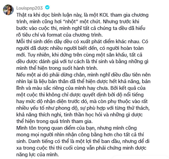 Louis Phạm thẳng thắn để lại bình luận