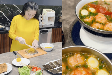 Phương Oanh một mình chăm cặp song sinh vẫn tự tay nấu ăn: Nhìn mâm cơm thấy độ tỉ mỉ