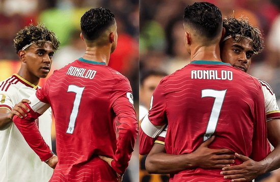 Xúc động cái ôm Lamine Yamal 18 tuổi với huyền thoại Ronaldo 41 tuổi: Khoảnh khắc chuyển giao thế hệ