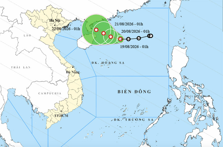 Bản đồ dự báo đường đi, khu vực ảnh hưởng của áp thấp nhiệt đới trên Biển Đông. (Nguồn: NCHMF)