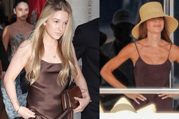 Cùng diện một chiếc váy, tiểu thư Harper Beckham phổng phao, xinh đẹp, Victoria lại gây chú ý vì vóc dáng gầy gò