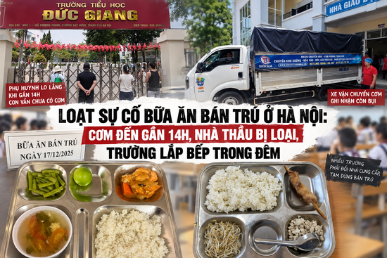 Loạt sự cố bữa ăn bán trú ở Hà Nội: Giao muộn, suất ăn lèo tèo, xe chở còn bụi