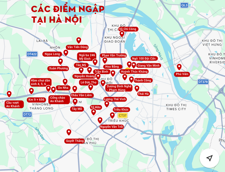 Danh sách các điểm ngập úng ở Hà Nội đến trưa 17/9 (Ảnh đồ hoạ: Nhật Anh)