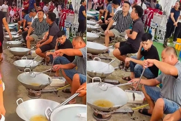 Đám cưới 100 mâm ở Phú Thọ, 70 người giúp nấu nướng, nam giới ‘lắc chảo to tay'