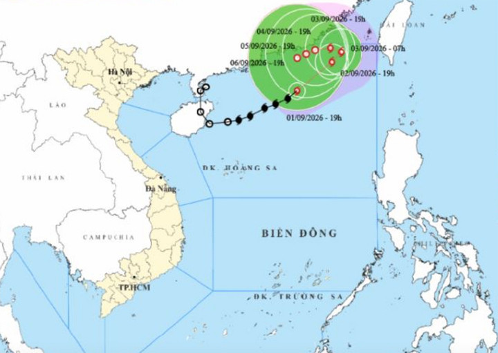 Bản đồ dự báo đường đi, khu vực ảnh hưởng của bão số 5 Saudel. (Nguồn: NCHMF)
