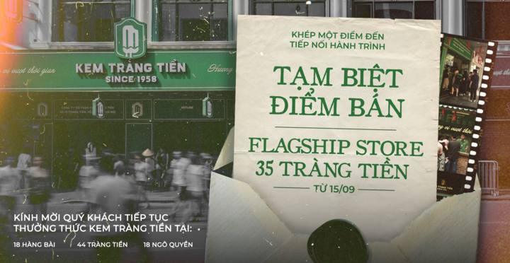 Kem Tràng Tiền thông báo trên trang Facebook chính thức về việc cửa hàng tại số 35 Tràng Tiền sẽ dừng đón khách từ ngày 15/9/2026. (Ảnh: Kem Tràng Tiền).